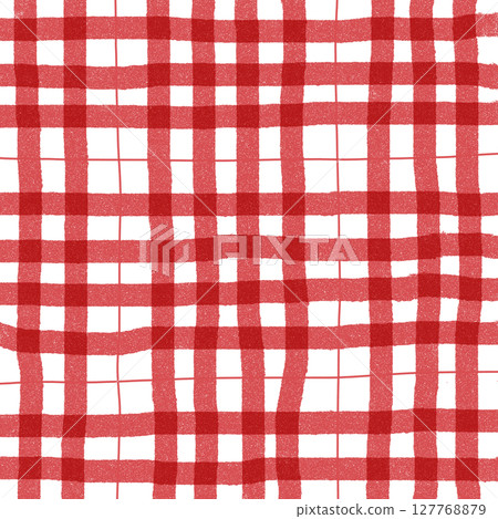 Red Plaid Gingham Check Hand Drawn Background Pattern Overlay 127768879