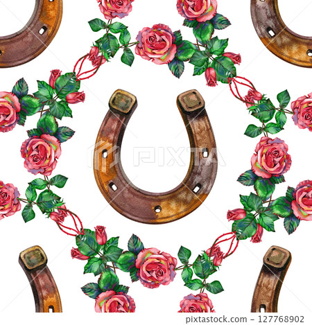 Seamless pattern with horseshoes. Watercolor. illustration. Seamless pattern with horseshoes. Watercolor. illustration. 127768902
