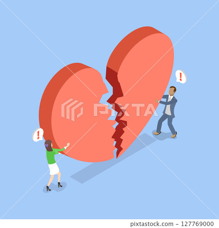 3D Isometric Flat Vector Illustration of Domestic Conflict, The Dissolution Of A Marriage 127769000