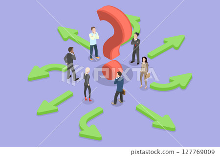 3D Isometric Flat Vector Illustration of Business Team Making a Choice, Group Of Professionals At Crossroads Pondering Strategy For Future Direction 127769009