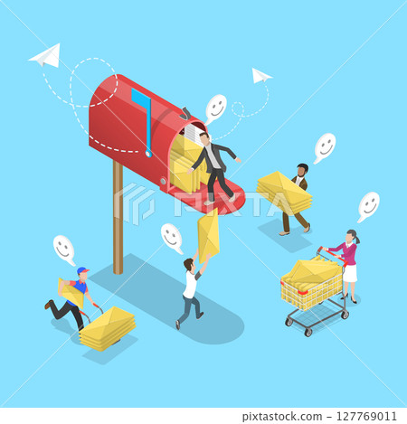 3D Isometric Flat Vector Illustration of Marketing And Mail Service, Newsletter Subscription 127769011