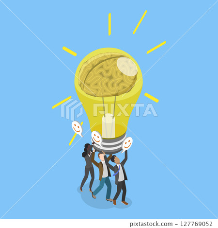 3D Isometric Flat Vector Illustration of Brainstorm Session, Collaborative Idea Generation With Light Bulb, Harnessing Collective Creativity For Solutions 127769052