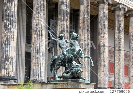 Berlin. Germany. 06.25.2025 Sculpture "Wrestler with a Lion" at the Old Museum i 127769066