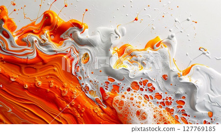 Abstract wave of white and orange paint with bubbly texture. Generative AI Abstract wave of white and orange paint with bubbly texture. Generative AI 127769185