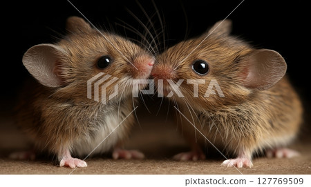 Adorable Mouse Duo Nose-to-Nose 127769509