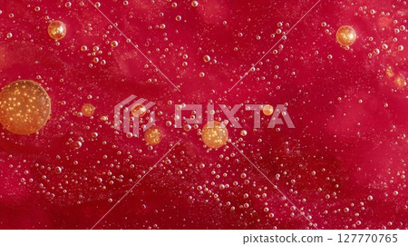 Close-up of red bubbles macro texture. Neural network AI generated 127770765