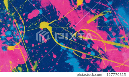 Vivid abstract brushstrokes in pink, blue, and yellow. Neural network AI generated 127770815