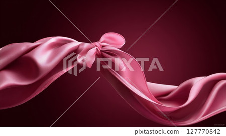Elegant pink satin bow on rich burgundy background. Neural network AI generated Elegant pink satin bow on rich burgundy background. Neural network AI generated 127770842