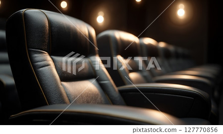Luxurious theater seating in dimly lit auditorium. Neural network AI generated 127770856