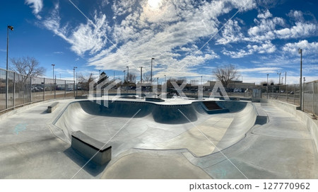Skate park under clear blue sky. Neural network AI generated 127770962