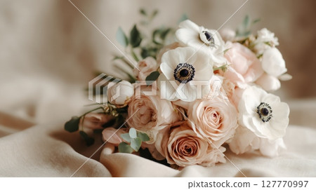 Elegant floral bouquet with soft pastel tones. Neural network AI generated 127770997