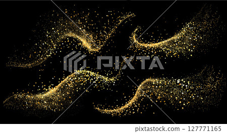 Vector Abstract Shiny Gold Glitter Swirl design element. For New Year, Merry Christmas, Birthday and Wedding greeting card and invitation. Luxury Background design 127771165