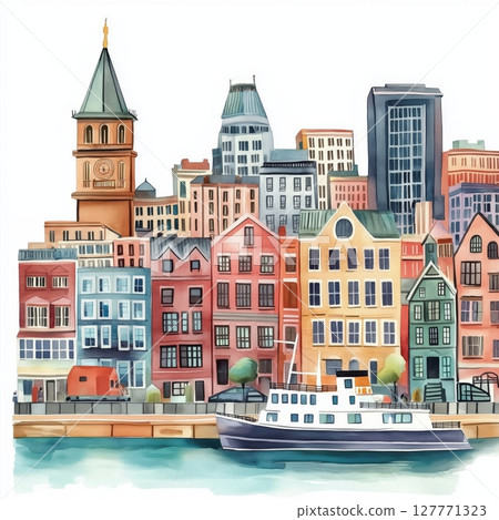Boston. Boston hand drawn watercolor illustration 127771323