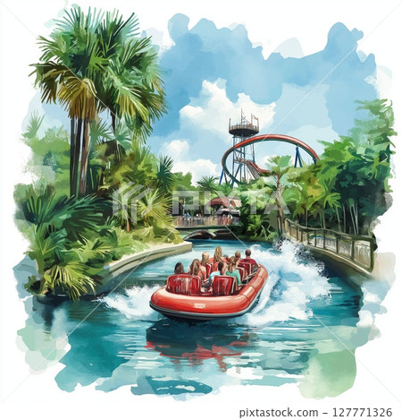 Busch Gardens. Busch Gardens hand drawn watercolor illustration 127771326
