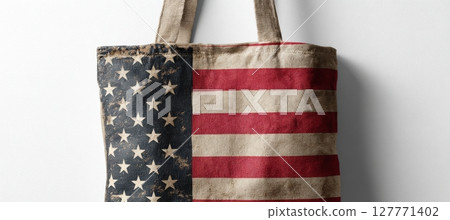 Close-Up Mockup of Tote Bag with Vintage USA Print on White Background Close-Up Mockup of Tote Bag with Vintage USA Print on White Background 127771402