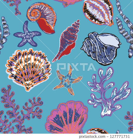 seamless pattern with marine life and marine life 127771731