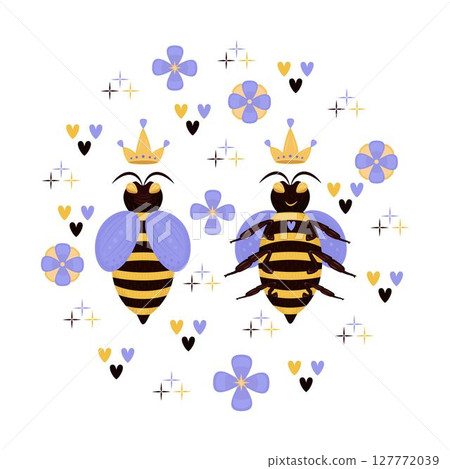 Composition of bee queen, colorful illustration 127772039