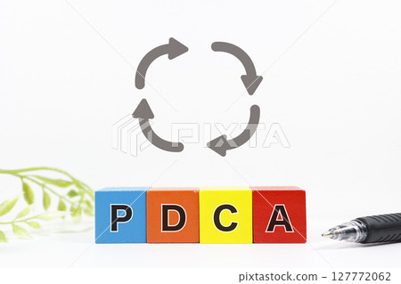PDCA 循環和業務概念與區塊和筆 PDCA 循環和業務概念與區塊和筆 127772062