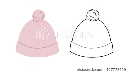 Bobble Hat with pompom. Knitted Winter Head Fashion accessory cap clothing technical illustration. Vector headgear Bobble Hat with pompom. Knitted Winter Head Fashion accessory cap clothing technical illustration. Vector headgear 127772619