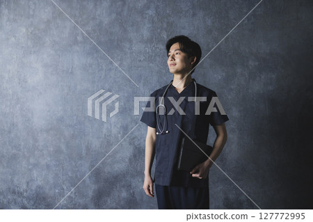 Male doctor and nurse in scrubs Male doctor and nurse in scrubs 127772995