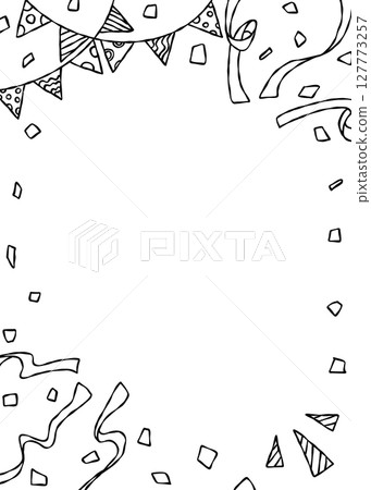 Hand-drawn decorative frame, line drawing, portrait orientation 127773257