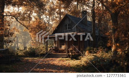 Rustic Wooden Cabin in Autumn Forest Rustic Wooden Cabin in Autumn Forest 127773361