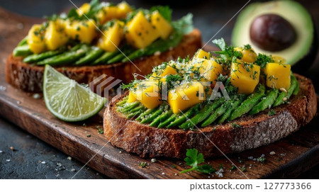 Avocado Toast with Mango and Lime 127773366