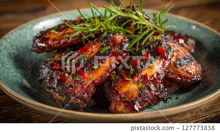 Grilled Chicken Wings with Spicy Barbecue Sauce 127773838