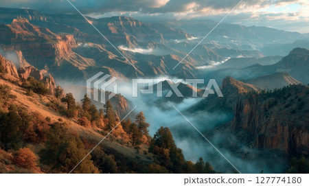 Misty Mountain Valley at Sunrise 127774180
