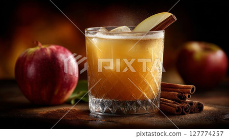 Apple Cinnamon Cocktail in Rocks Glass 127774257