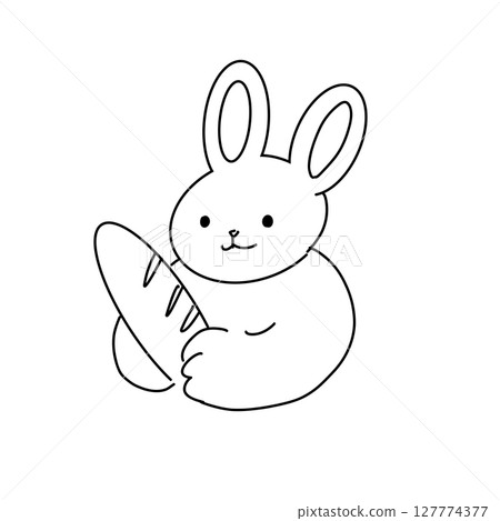 手繪插圖：拿著法國麵包的兔子/愛吃麵包的人物素材 127774377