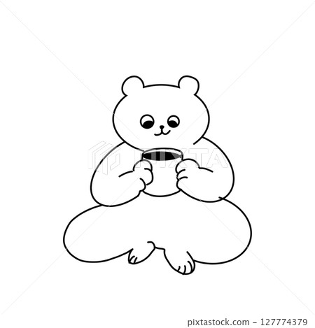 A bear holding a mug in both hands / A loose hand-drawn illustration of coffee time 127774379
