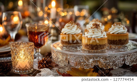 Warm Autumnal Table Setting with Pumpkin Cupcakes Warm Autumnal Table Setting with Pumpkin Cupcakes 127774454