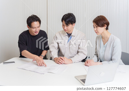 Construction workers having a meeting 127774607