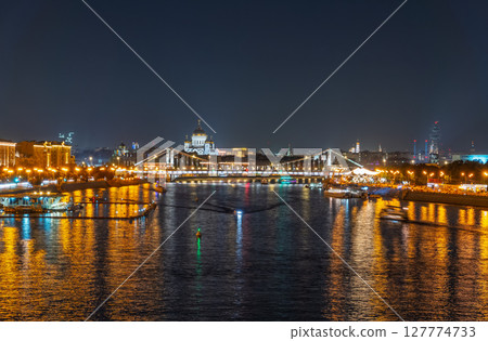 Krymsky Bridge or Crimean Bridge in Moscow at summer night 127774733