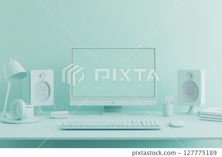 A creative workspace decorated in mint green 127775189