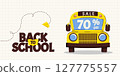 Back to school sale, discount horizontal banner with school bus. Template for education ads and school promotions. Vector illustration 127775557