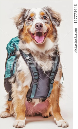 背著背包準備出門的牧羊犬 背著背包準備出門的牧羊犬 127775648