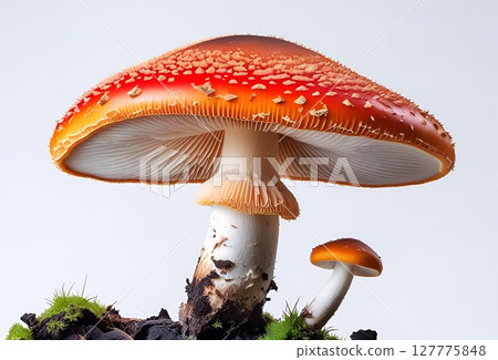白色背景中的毒蠅傘等毒菇 127775848