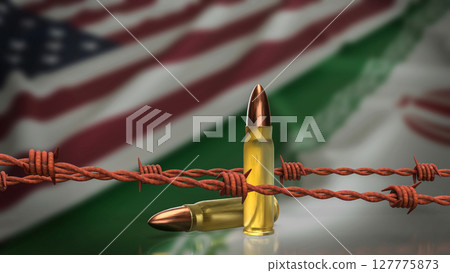 The American and Iran flag for war crisis concept 3d Rendering. The American and Iran flag for war crisis concept 3d Rendering. 127775873