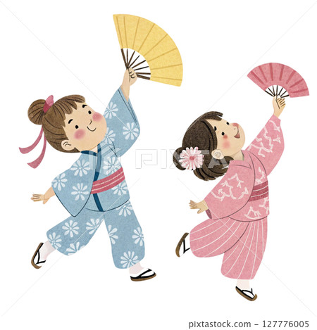 Cartoon of a boy and girl wearing Numata Festival Clipart Watercolor 127776005