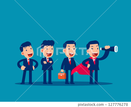 Leadership. Business team leader looking in the future with employees following 127776278