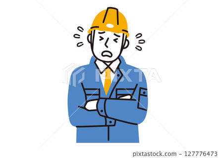 一位身穿工作服、戴著安全帽、滿臉憂慮的男工人的簡單插圖 一位身穿工作服、戴著安全帽、滿臉憂慮的男工人的簡單插圖 127776473