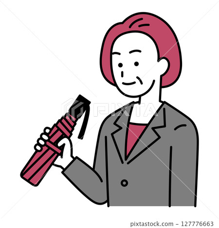 一位身穿西裝、手持折疊傘的中年婦女 127776663