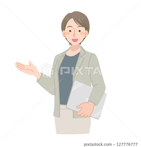 一位職業婦女拿著筆記型電腦指路 127776777