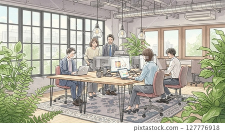 水彩日式辦公室 127776918