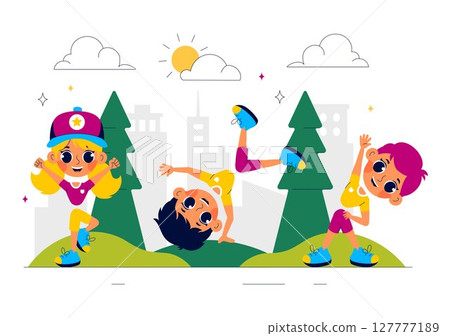 Kids Exercise Vector Illustration Featuring Various Types of Healthy Exercise Movements to Maintain Health and Fitness in a Flat Style Background 127777189