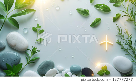 spa concept with stones and flowers on a white 127777277