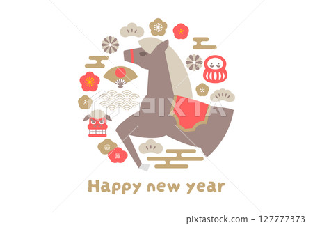 馬年新年賀卡向量插圖 2026 馬年新年賀卡向量插圖 2026 127777373