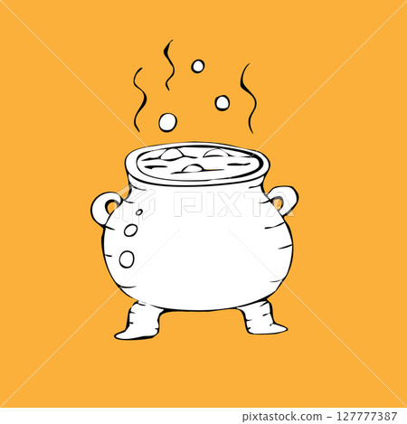 A hand-drawn witch's cauldron with boiling potion, steam and bubbles A hand-drawn witch's cauldron with boiling potion, steam and bubbles 127777387